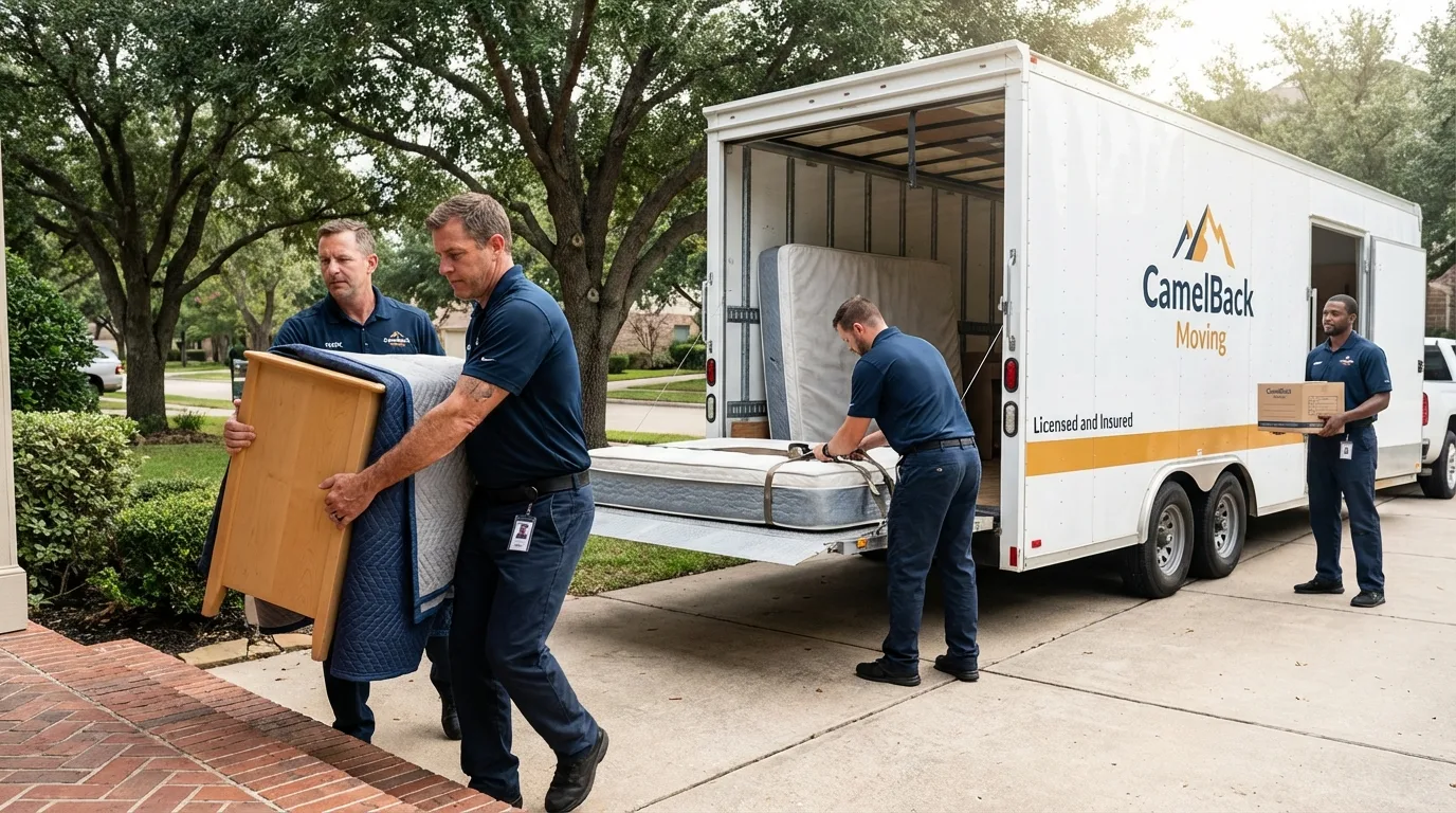 Crew loading residential truck for cross-state move from Oak Hill, WV